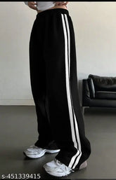 White cotton blend maxi Patti trousers, striped and elastic low waist, suitable for casual streetwear